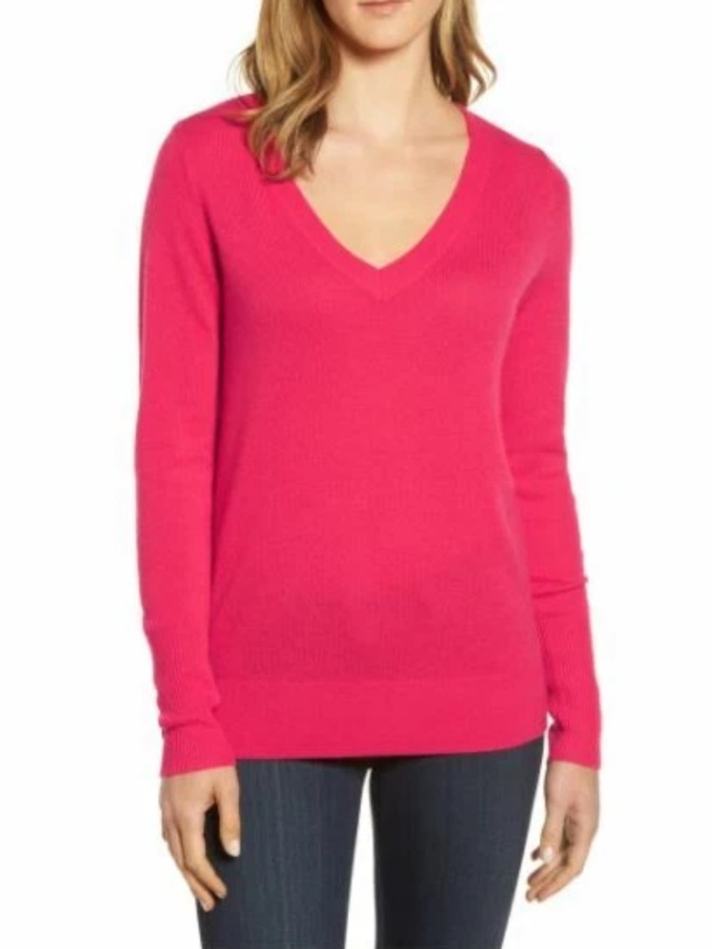 Halogen Hot Pink V-Neck Cashmere Sweater XS